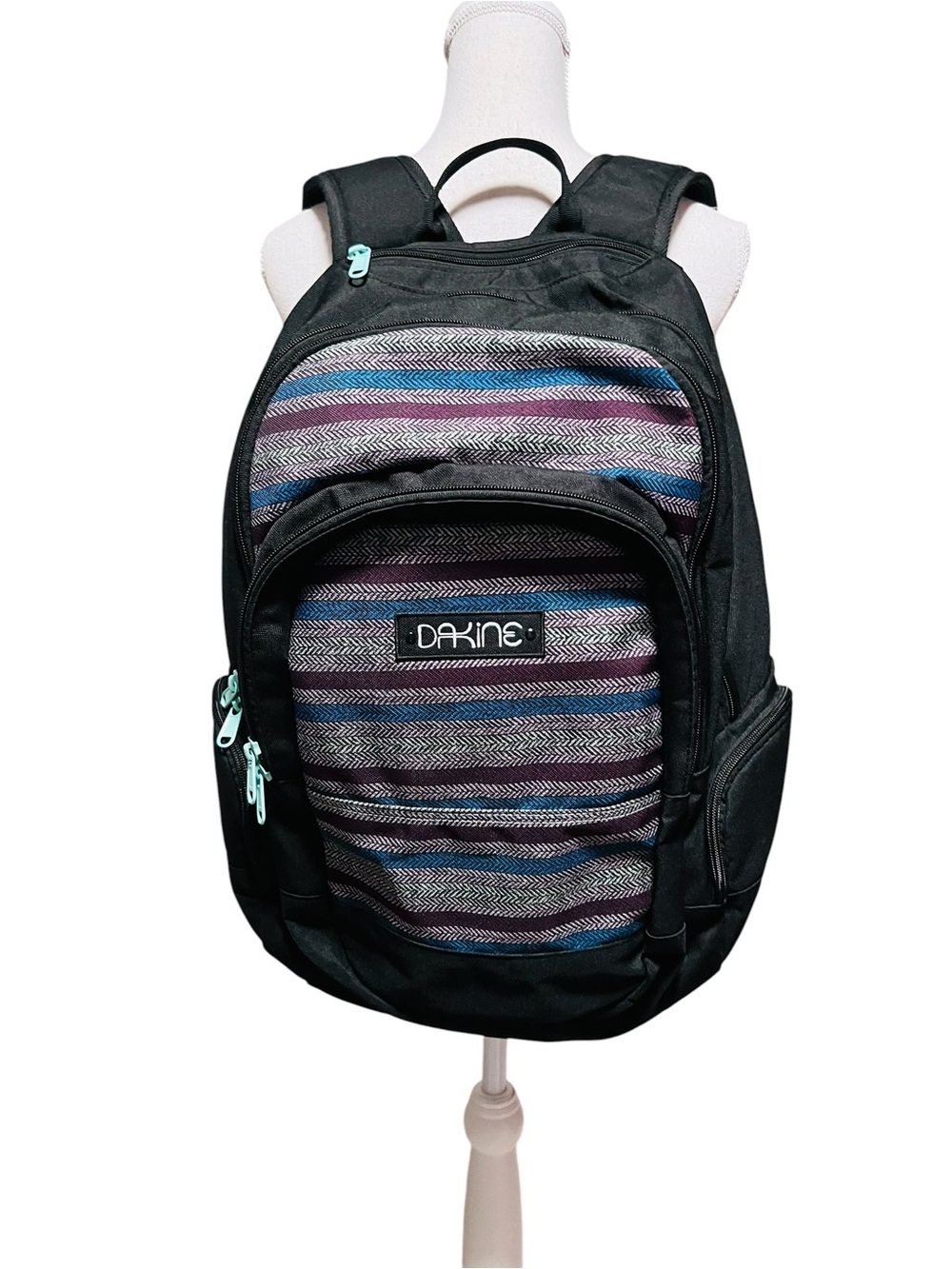 Dakine Black Backpack with Teal and Purple Stripes 33L Padded
